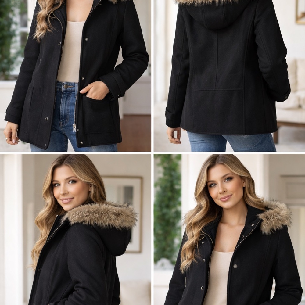 Ambiance Black Faux Fur Hooded Coat
